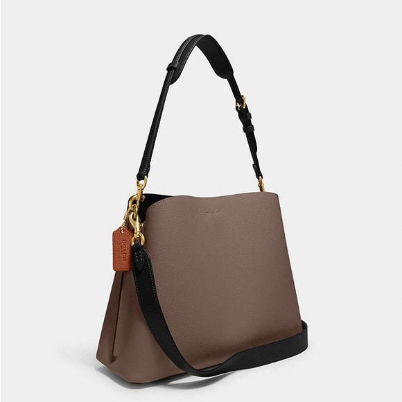 COACH•willow stone grey/black pebble leather bucket shoulder crossbody bag NWT - Picture 3 of 10